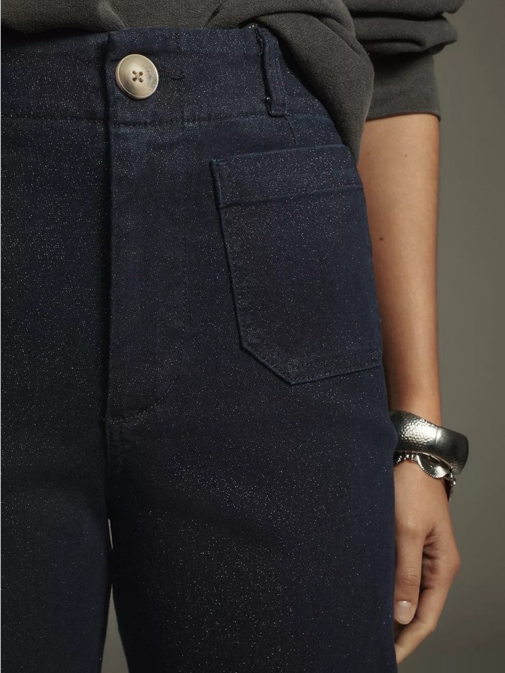 Anthropologie Maeve Colette Navy Sparkle Denim Wide-Leg Jeans Cropped Tall - Picture 2 of 9